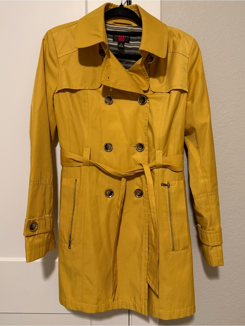 Gallery Mustard Yellow Double Breasted Trench Coat Size Small